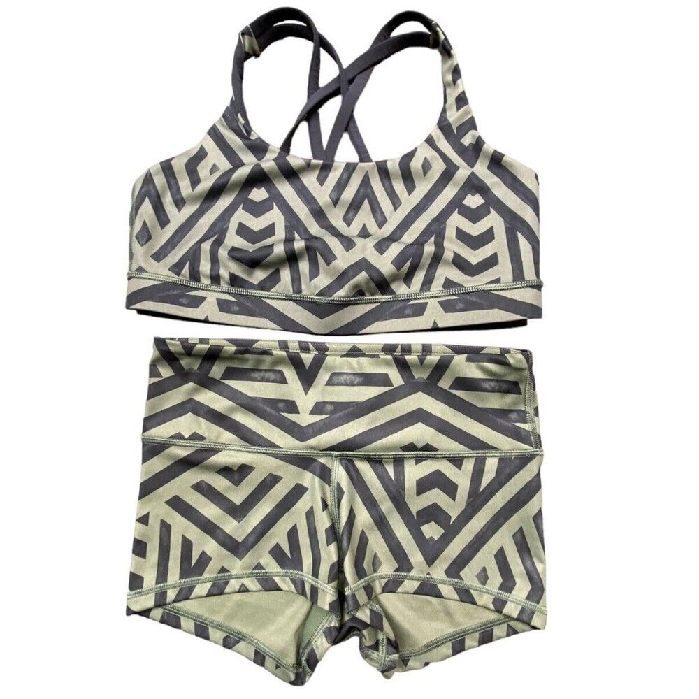 LULULEMON Shorts & Bra Set Chevron Shuffle Shorts Sz 4 Bra Sz 10 Hot Yoga Gym